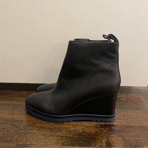 • TORY BURCH BLACK LEATHER WEDGE ANKLE BOOTS • NEVER WORN!
